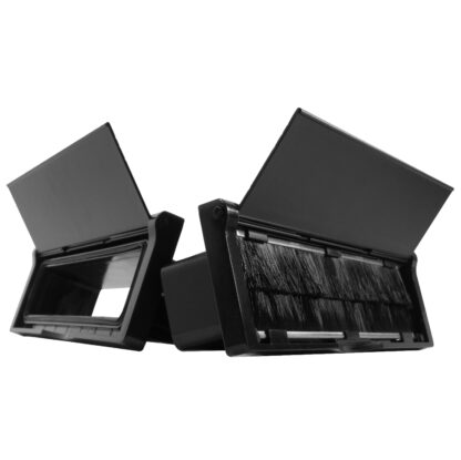 Black universal insulated and secure mail slot. Model: Uni-T Herringbone view: gasket, passthrough sleeve and brushed visible. Fits on every standard exterior door or garage door and can expand up to 3 inches for larger doors.